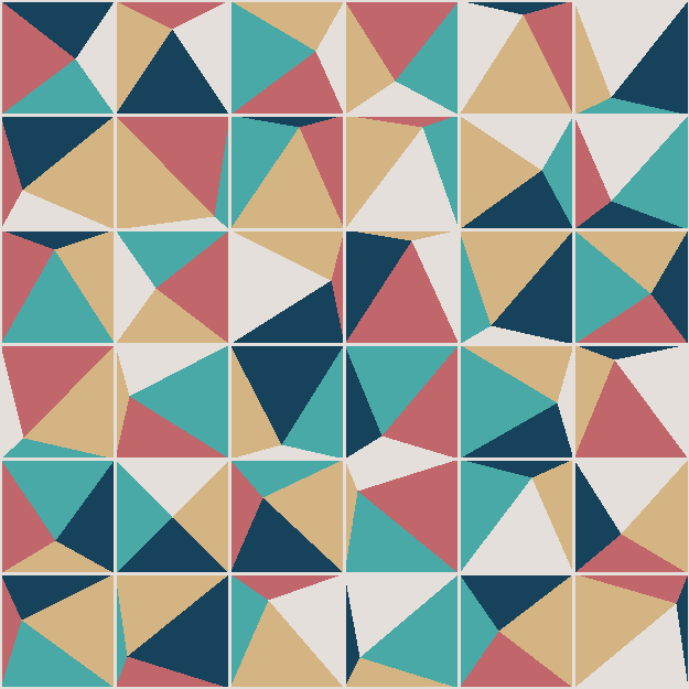 Generative art piece composed of subdivided squares on a 6x6 grid.