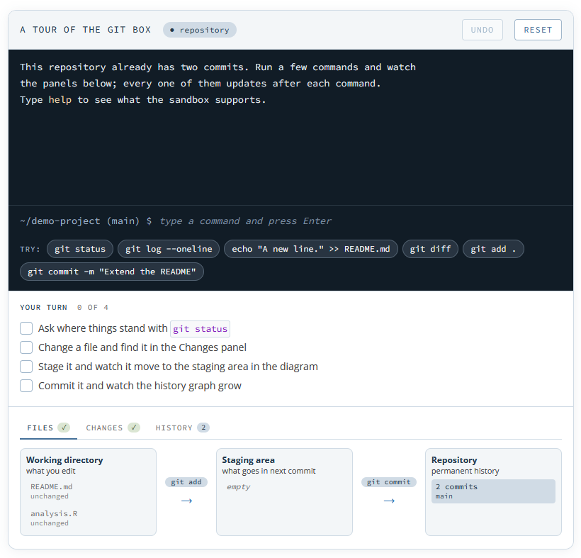 Screenshot of git sandbox